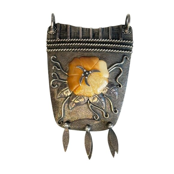 Zealandia Jewelry - Zealandia Sterling Silver Tribal Flower Pendant With Honey Tone Carved Center 2